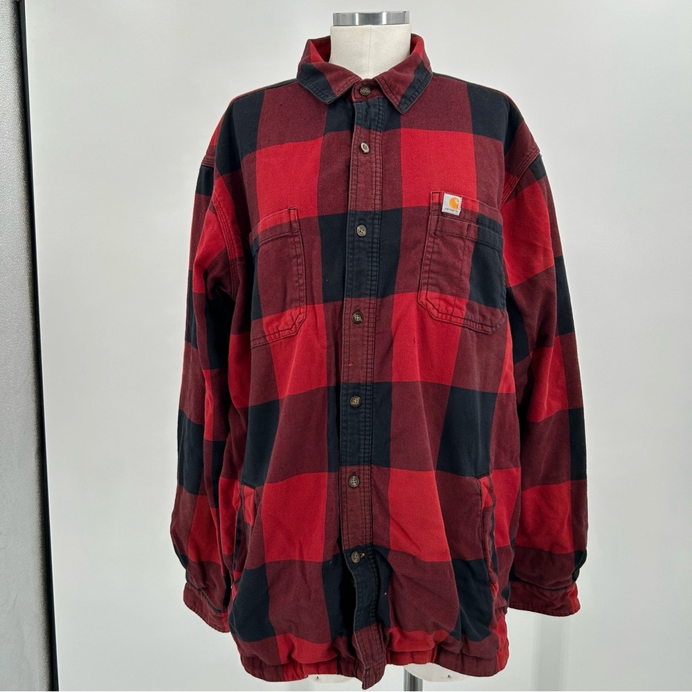 Carhartt Red and Black Plaid Men’s Long Sleeve Button Up Flannel